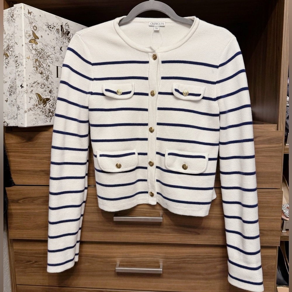 J.Crew White and Blue Striped Cardigan NWOT 2